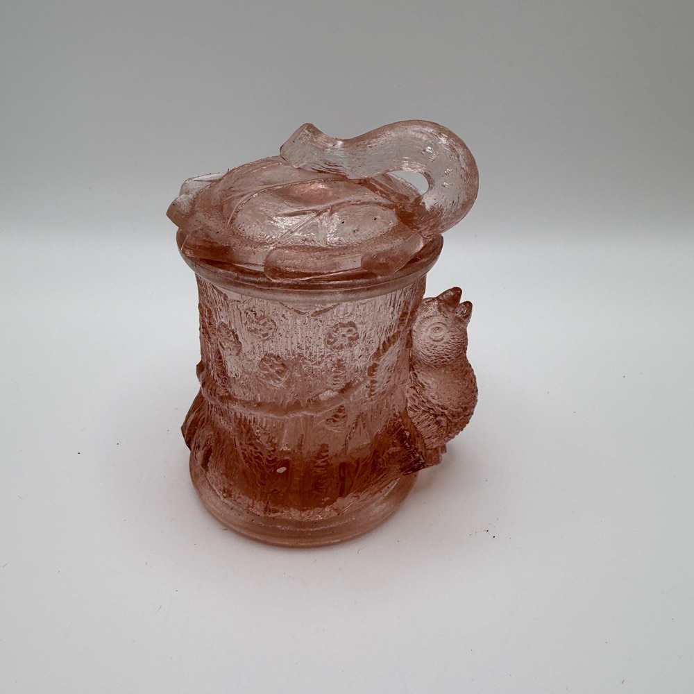 Pink‎ Pressed Glass Mustard Jar with Lid Vintage Style Condiment Server